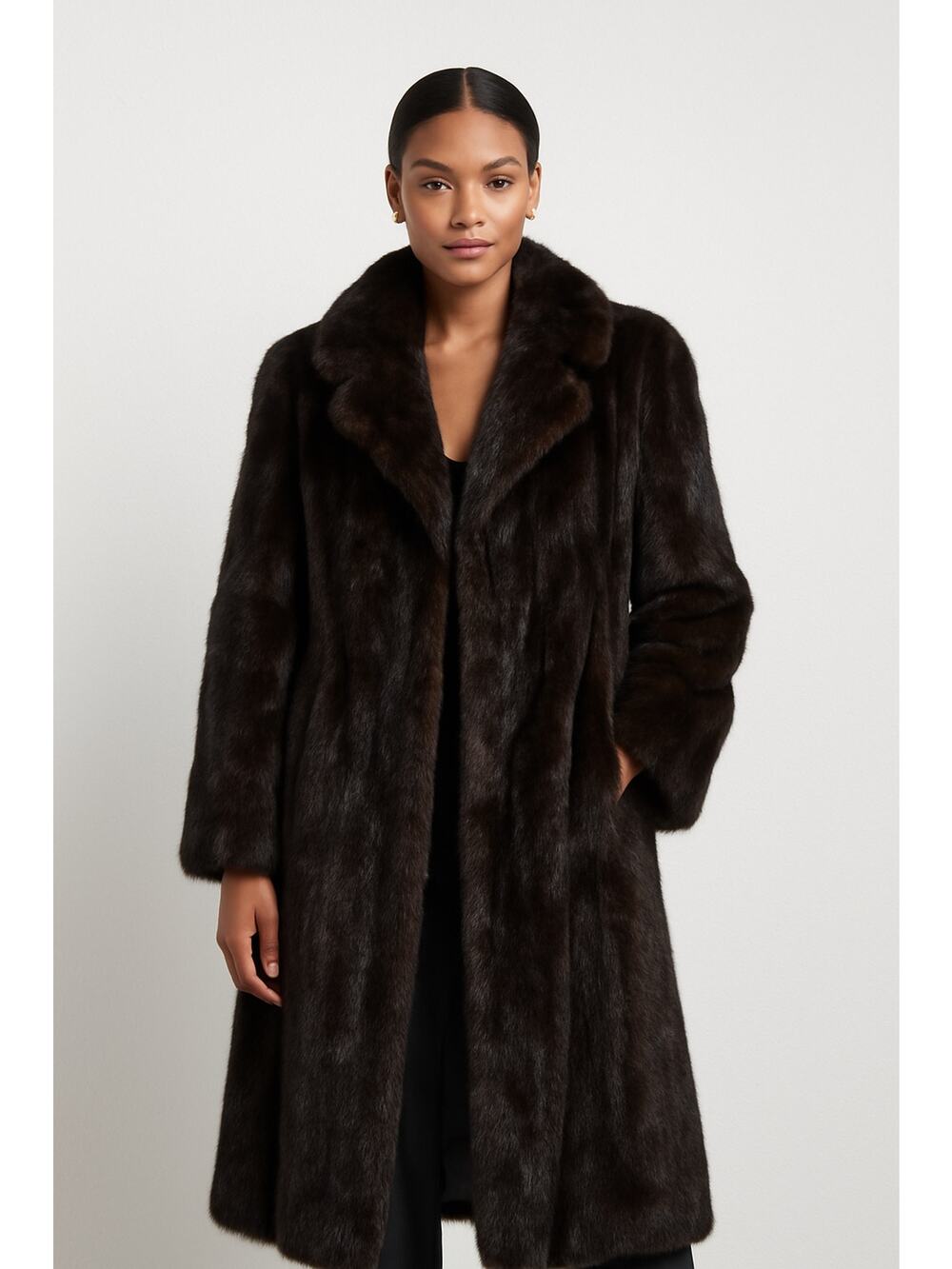 Revillon Paris Brown Black Vintage 70s Genuine Mink Fur Full Length Coat